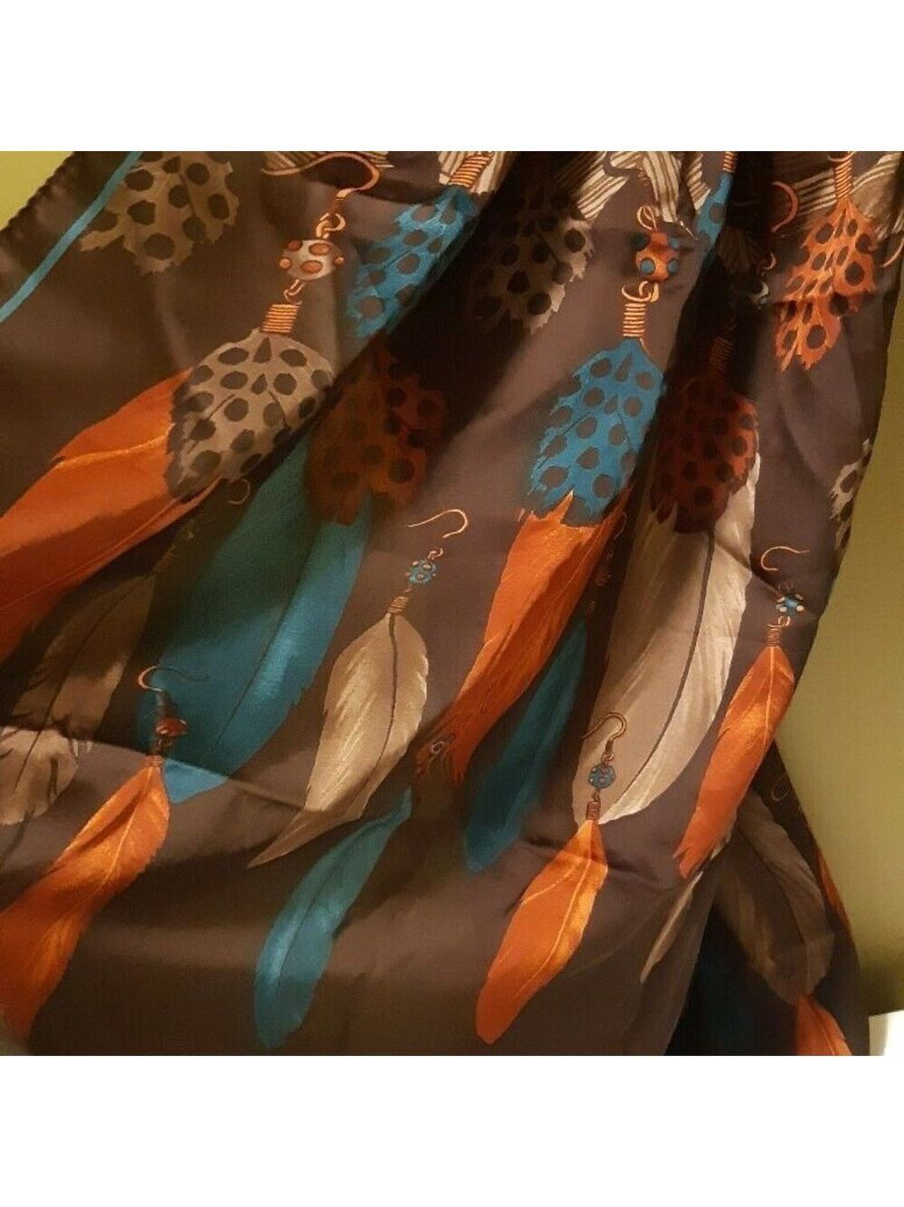 Nur Ipek Oblong silky feel polyester Feather Earrings scarf TRIBAL southwestern - Picture 6 of 11